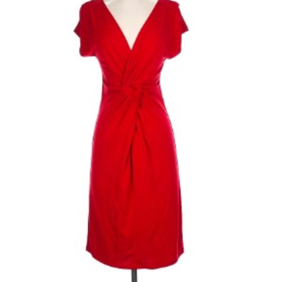Adrianna Papell Dresses & Skirts - Adrianna Papell Red Tie Front Short Sleeve Midi Dress Size 12 NWOT